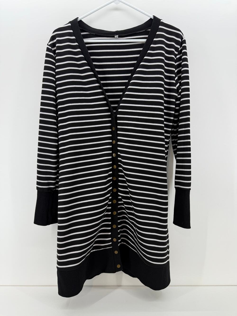 Black & White Stripe Cardigan - Snap Front